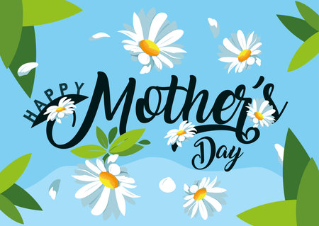 happy mother's day card with flowers decoration vector illustration designのイラスト素材