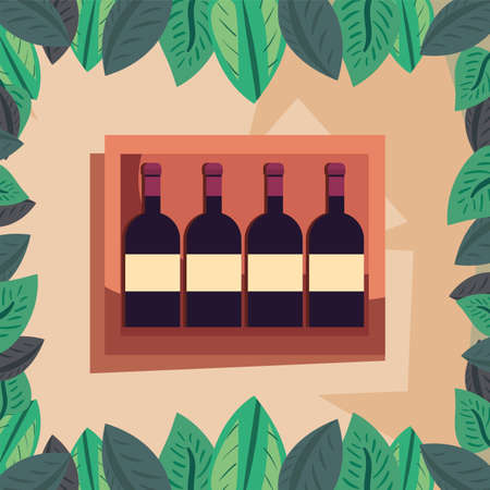 Wine bottles inside box design, Winery alcohol drink beverage restaurant and celebration theme Vector illustrationのイラスト素材