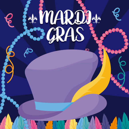 Mardi gras hat with necklaces design, Party carnival decoration celebration festival holiday fun new orleans and traditional theme Vector illustrationのイラスト素材