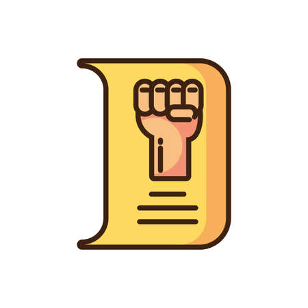 paper with hand with fist up icon over white background, colorful fill style, vector illustration designのイラスト素材