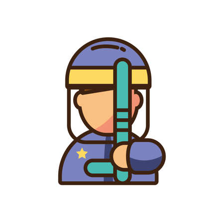 cartoon police holding a bat icon over white background, colorful fill style, vector illustration designのイラスト素材
