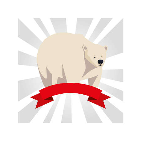 polar bear greeting card with ribbon vector illustration designのイラスト素材