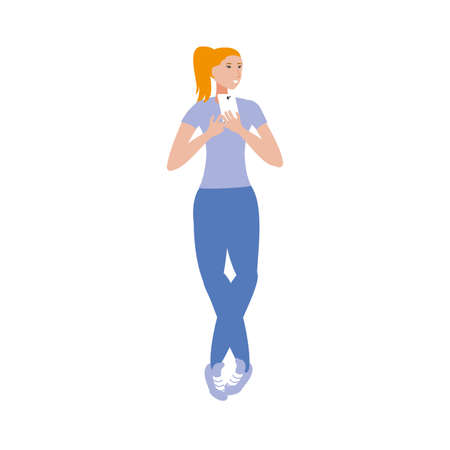 cute young woman with smartphone vector illustration designのイラスト素材