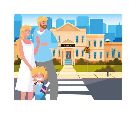 parents with her student son back to school vector illustration designのイラスト素材