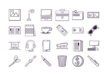 Business office icon set design, Management workforce financial item corporate investment success technology and job theme Vector illustrationのイラスト素材