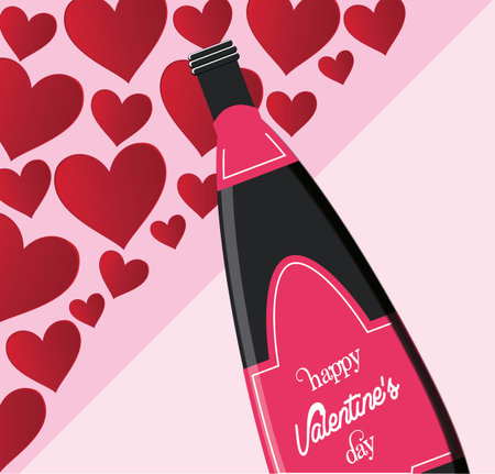 Hearts and champagne bottle design of Happy valentines day love passion romantic wedding decoration and marriage theme Vector illustrationのイラスト素材