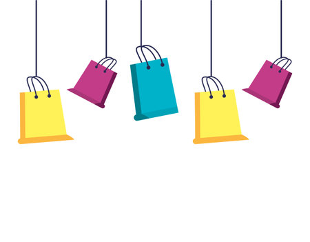 set of shopping bags hanging isolated icon vector illustration design