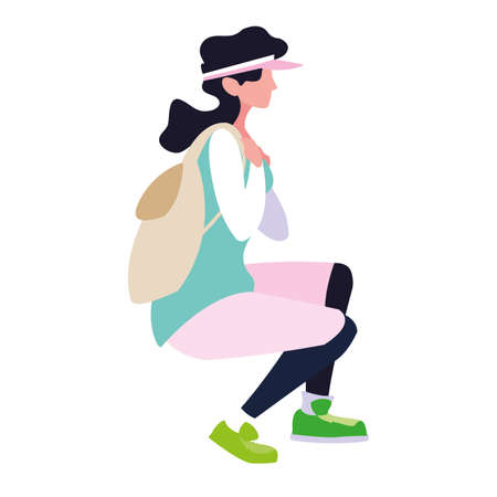 Trekking woman design, Sport hiking hike walk trudge ramble and camping theme Vector illustrationのイラスト素材