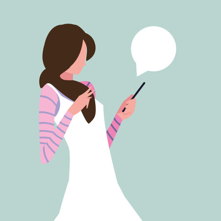 young woman using smartphone with speech bubble vector illustration designのイラスト素材