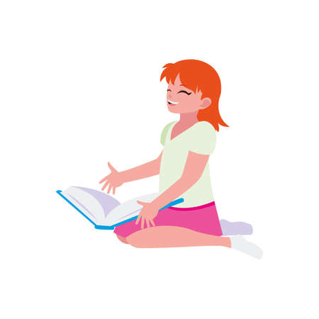 happy little girl reading book character vector illustration designのイラスト素材