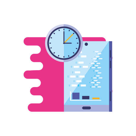 smartphone device with infographic and clock time vector illustration designのイラスト素材