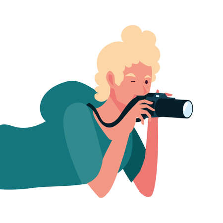 Man with camera design, Device gadget technology photography equipment digital and photo theme Vector illustrationのイラスト素材