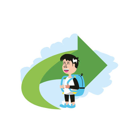 cute little student boy with bag school and arrow vector illustration designのイラスト素材