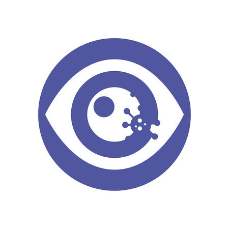 eye with bacteria germ over purple circle and white background, block style icon, vector illustrationのイラスト素材