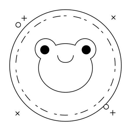head of cute little frog baby in frame circular vector illustration designのイラスト素材