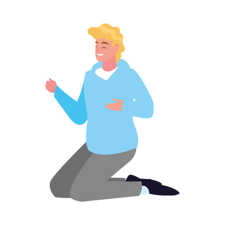 man on his knees over white background vector illustrationのイラスト素材