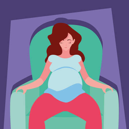 woman pregnant sitting in sofa avatar character vector illustration designのイラスト素材