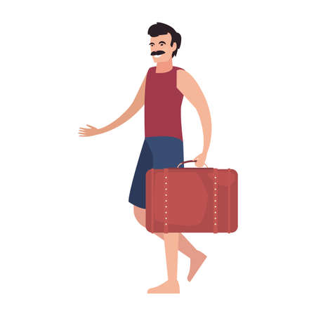 summer time holiday man with suitcase vector illustrationのイラスト素材