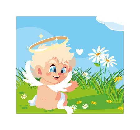 cute cupid angel , valentines day vector illustration designのイラスト素材