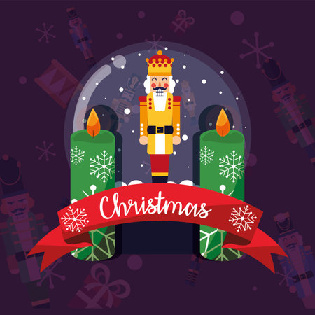 Nutcracker inside sphere design, Merry chritmas winter season decoration card invitation celebration...