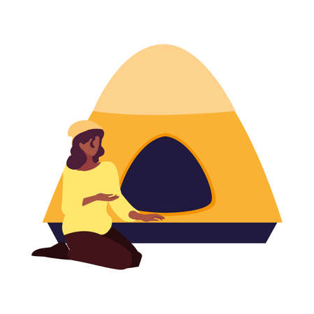 woman with tent camping hiking vector illustrationのイラスト素材