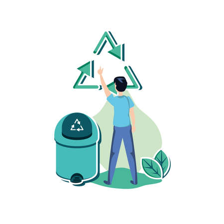 Avatar man with trash design, Garbage recycle ecology eco save and environment theme Vector illustrationのイラスト素材