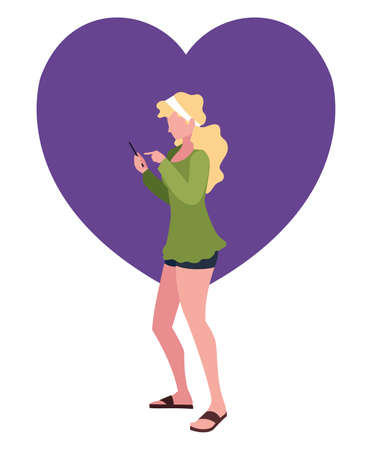young woman using smartphone social media vector illustrationのイラスト素材