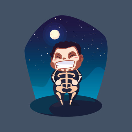 cute boy disguised of skeleton vector illustration designのイラスト素材