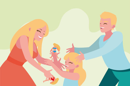 Mother and father with daughter playing design, Family activities relationship generation lifestyle and people theme Vector illustrationのイラスト素材