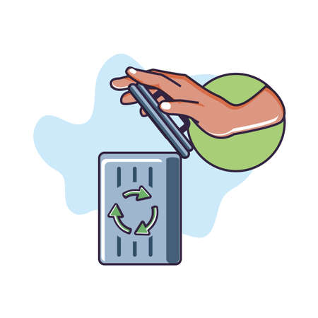 hand and recycle bin with signaling isolated icon vector illustration designのイラスト素材