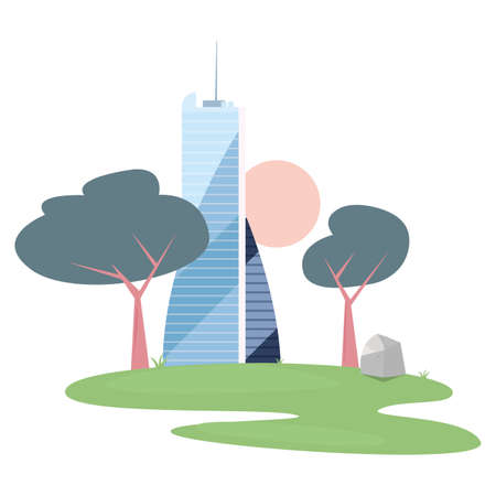 skyscraper building tower trees outdoors vector illustrationのイラスト素材