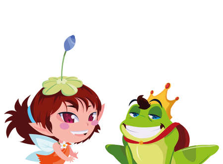 beautiful magic fairy with toad prince characters vector illustration designのイラスト素材