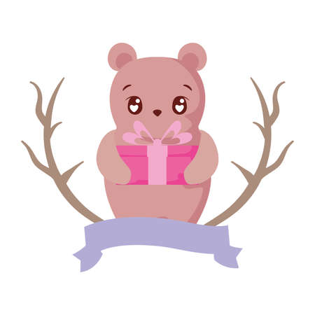 Cute bear cartoon with gift design, Animal zoo life nature character childhood and adorable theme Vector illustrationのイラスト素材