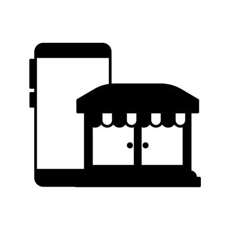 shop front with smartphone on white background vector illustration designのイラスト素材
