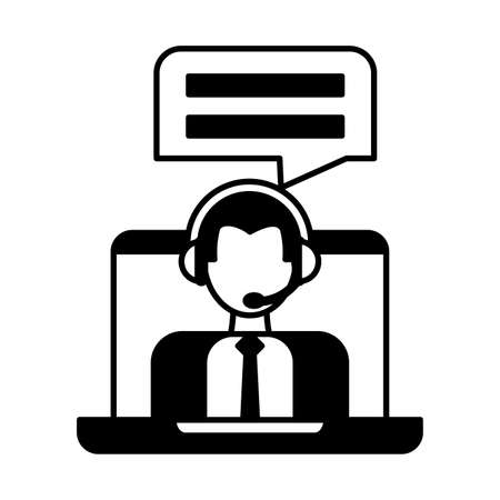 man operator with headphones, customer service vector illustration designのイラスト素材