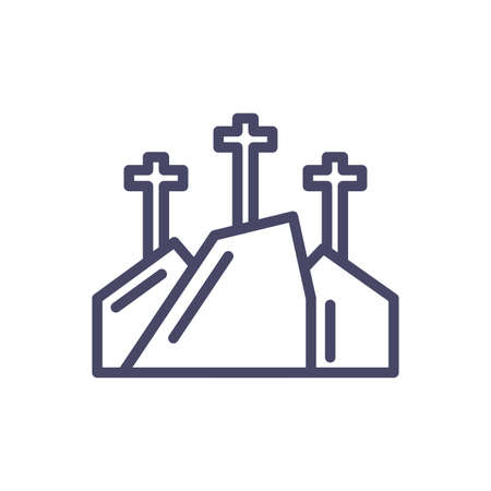 mountain with three crosses over white background, line style icon, vector illustrationのイラスト素材
