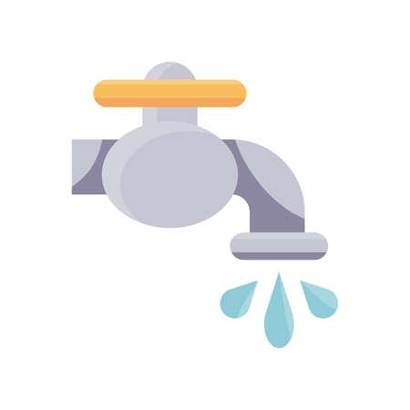 faucet with water drops icon over white background, flat detail style, vector illustrationのイラスト素材