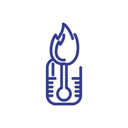 thermometer with flames over white background, line style icon, vector illustrationのイラスト素材