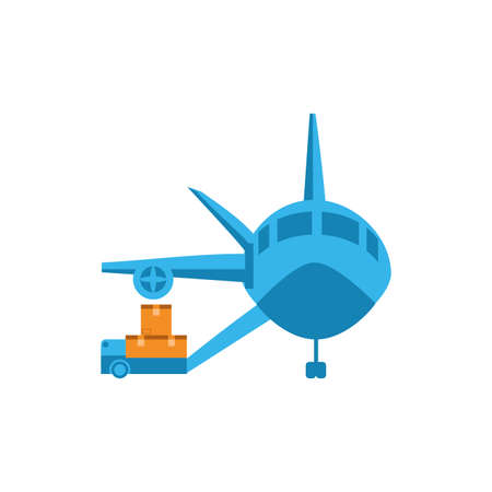 Boxes cart and airplane design, Delivery logistics transportation shipping service warehouse industry and global theme Vector illustrationのイラスト素材