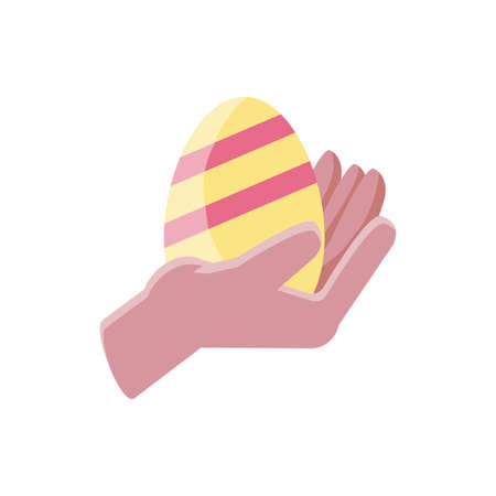 hand with easter egg icon over white background, colorful and flat style design, vector illustrationのイラスト素材