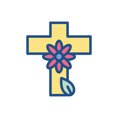 cross with beautiful flower icon over white background, colorful and line style design, vector illustrationのイラスト素材