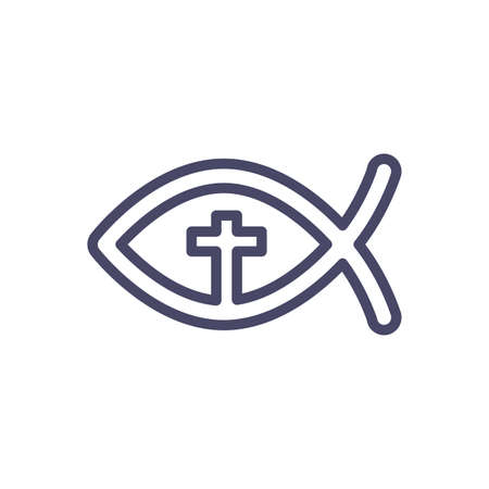 Ichthys Jesus Fish over white background, line style icon, vector illustrationのイラスト素材