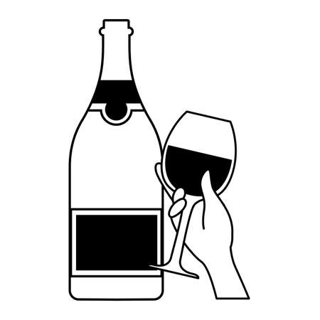 wine bottle with wineglass, national wine day vector illustration designのイラスト素材