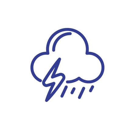 storm and rainy cloud with thunder icon over white background, line style, vector illustrationのイラスト素材