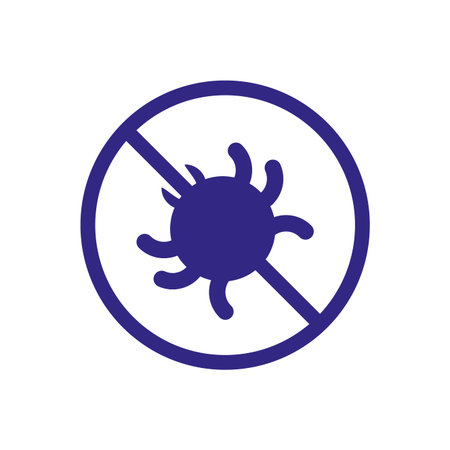Forbidden Sign With Virus Particle Icon over white background, thick line style, vector illustration