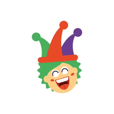 clown with jester hat over white background, flat style icon, vector illustrationのイラスト素材
