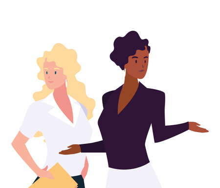 cute businesswomen with various views, poses and gestures vector illustration designのイラスト素材