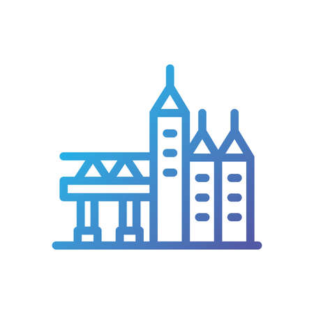 Buildings and bridge design, City architecture urban modern downtown contemporary metropolis exterior and construction theme Vector illustrationのイラスト素材