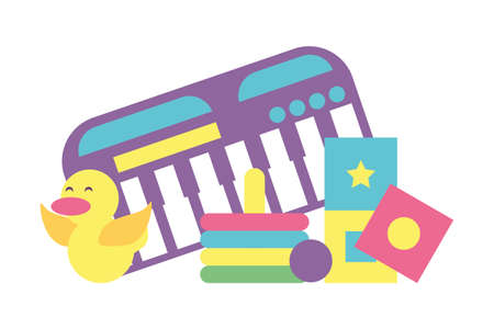toys for small children, wooden and plastic toys vector illustration designのイラスト素材