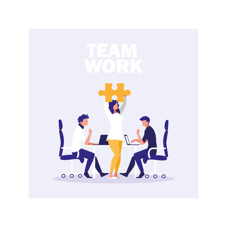 couple of people business in the work office, coordinated work in friendly team in the office vector...